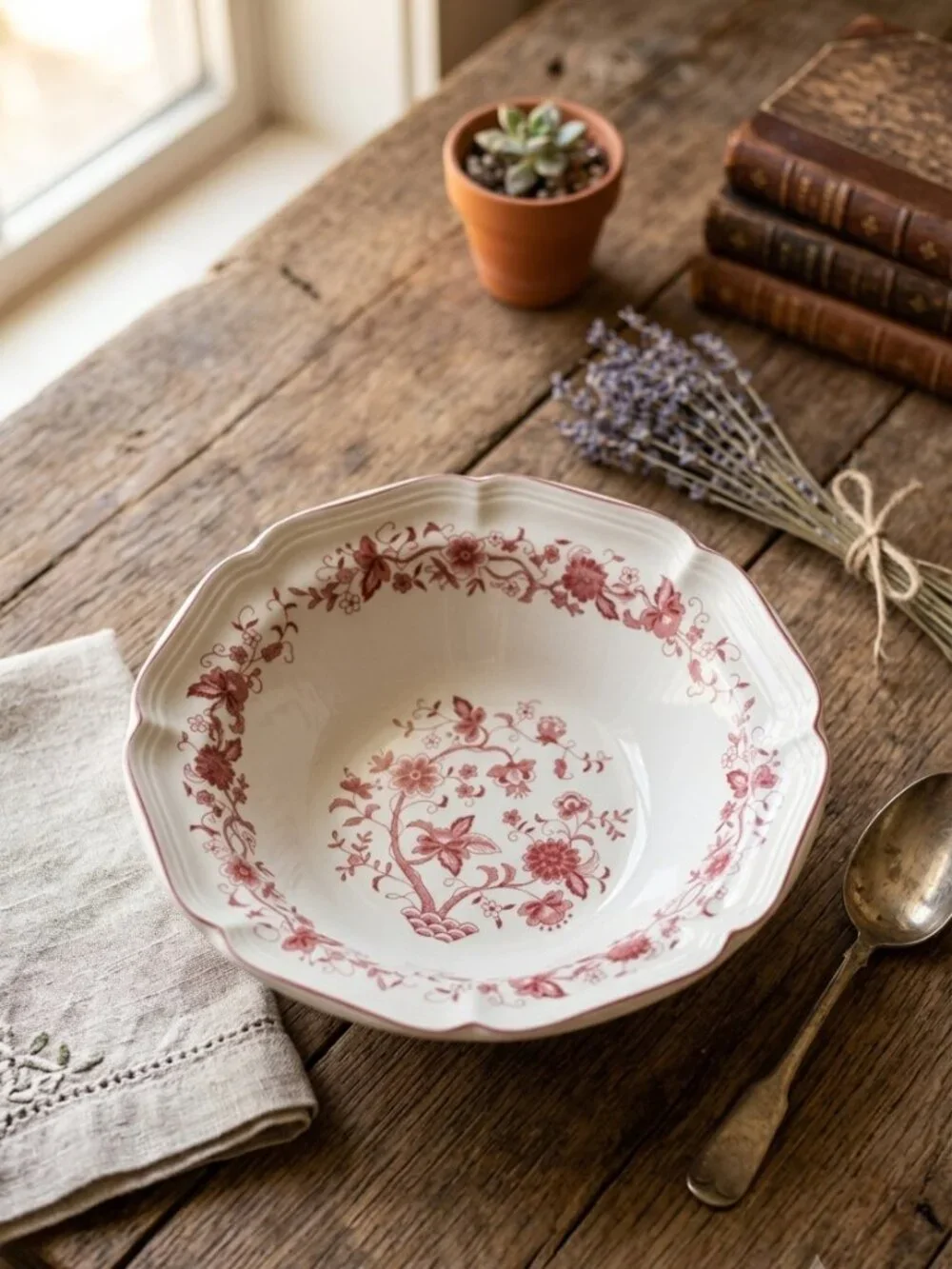 Vintage Rare Woolworth Pink Red Floral Pattern Transferware Serving Bowl